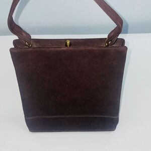 Vintage 60s Mod Brown Velour Purse Handbag Kiss Lock Coin Purse